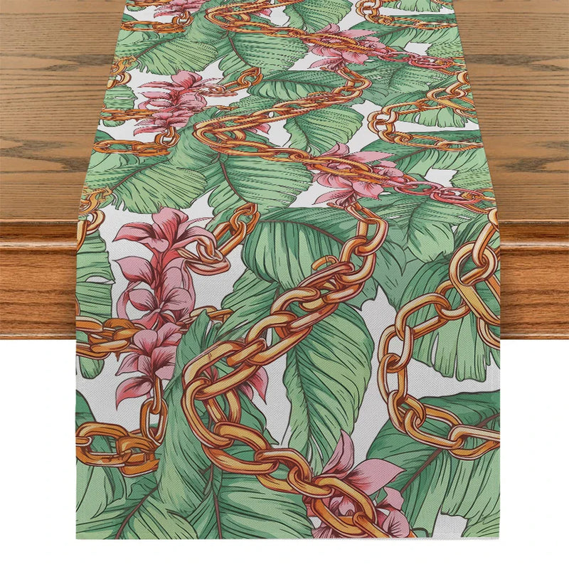 Axyaa Tropical Palm Leaf Flower Chain Table Runner
