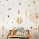 Axyaa Cute Bunnies & Flowers Nursery Wall Decal - Peel, Stick, Reusable Kids Stickers