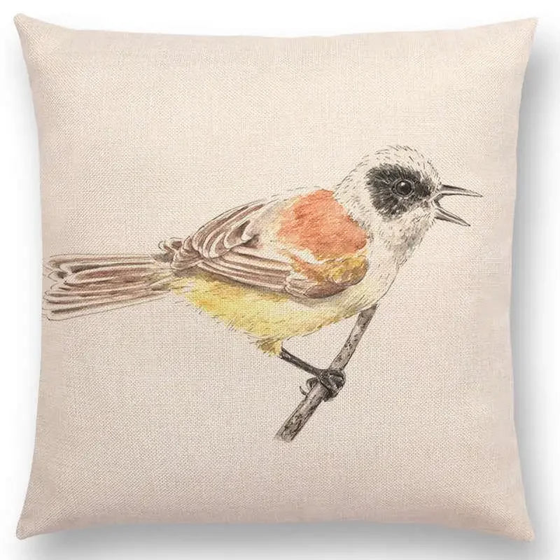 Birds Painting Cushion Cover - Axyaa Collection: Robin, Titmouse, Toucan, Sparrow, Firecrest, Cardinal, Bullfinch