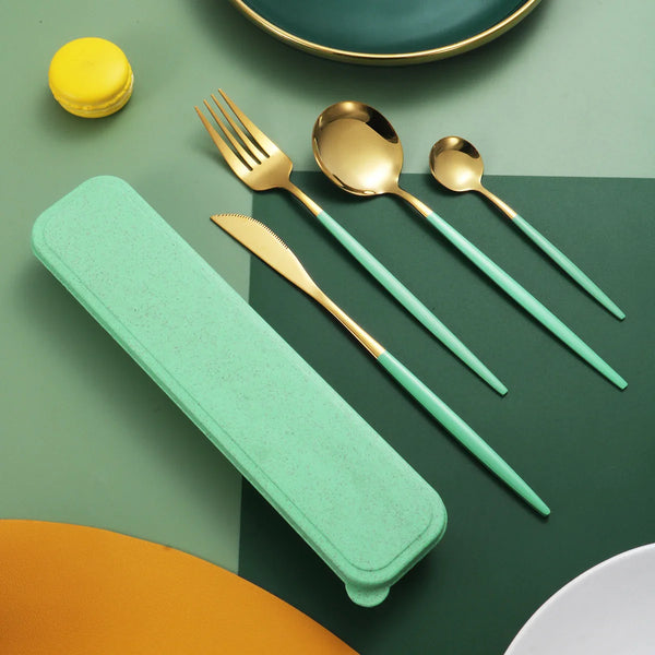 Axyaa Green Stainless Steel Tableware Set: Steak Knife, Fork, Spoon