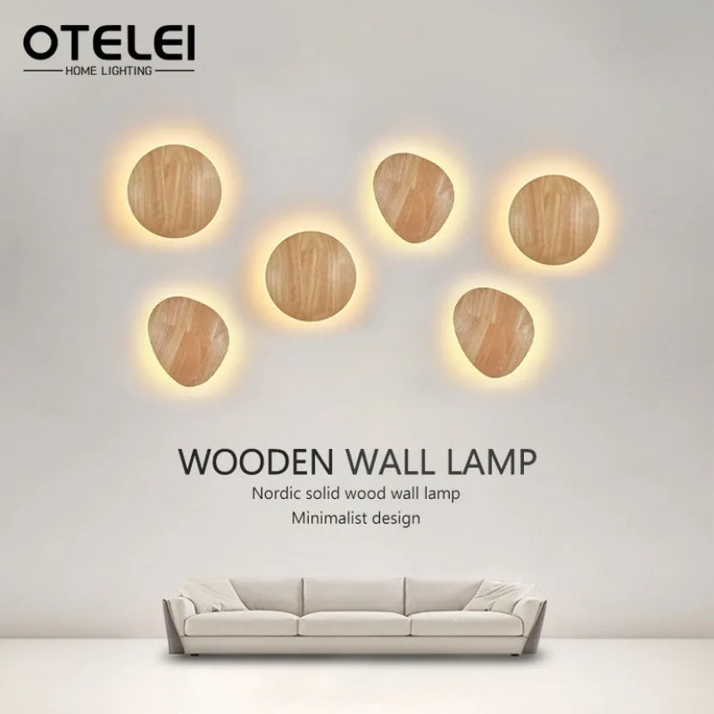 Axyaa Circular Wooden LED Wall Lamp for Bedroom Living Room Decor.
