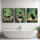 Funny Black Cat Wall Art Canvas Print by Axyaa - Retro Animal Toilet Poster