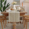 Axyaa Striped Jacquard Table Runner with Tassels for Elegant Home Decor
