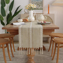 Axyaa Striped Jacquard Table Runner with Tassels for Elegant Home Decor