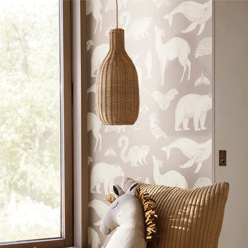Axyaa Retro Rattan Pendant Lamp Handmade Wicker Light for Cafe Dining Room