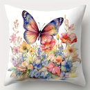 Colorful Butterflies & Floral Watercolor Design Cushion Cover for Sofa, Bedroom, Car - Axyaa