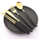 Axyaa Black Gold Flatware Set Stainless Steel Cutlery Knife Fork Spoon Chopsticks