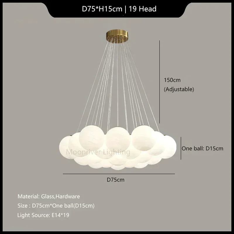 Axyaa White Moon Ball Ceiling Light for Living Room Bedroom Chandelier