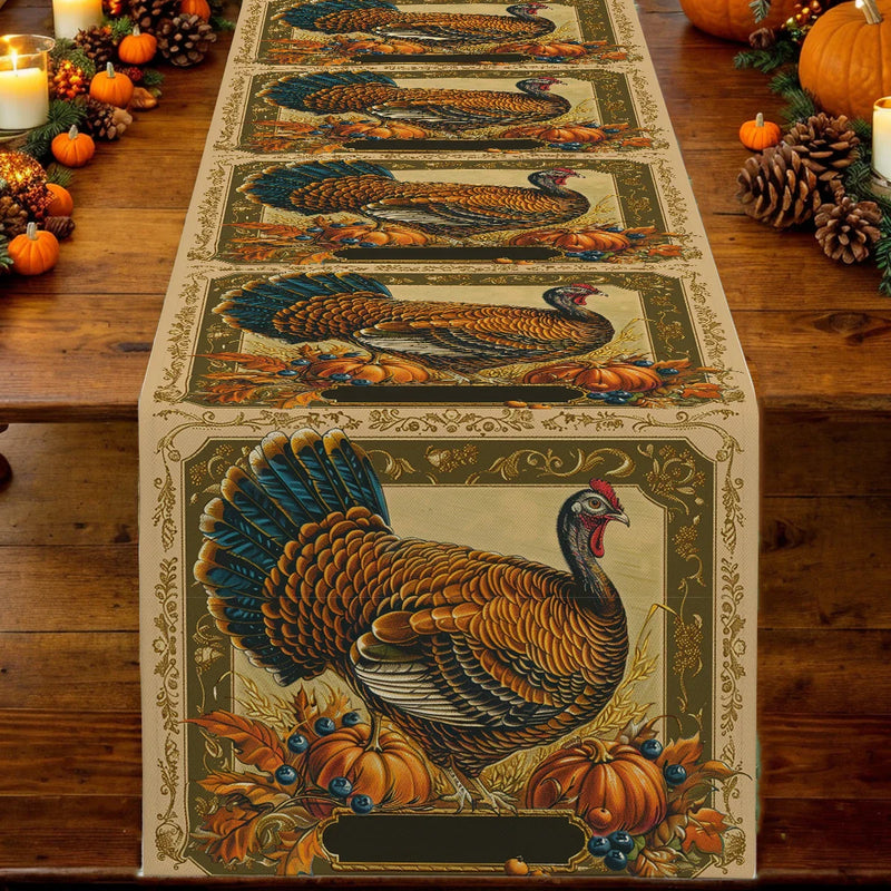 Axyaa Thanksgiving Turkey Flower Pattern Table Runner - Festive Dining Decor