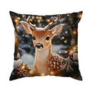 Axyaa Deer & Poinsettia Holiday Lights Cushion Covers for Sofa, Bedroom, Car