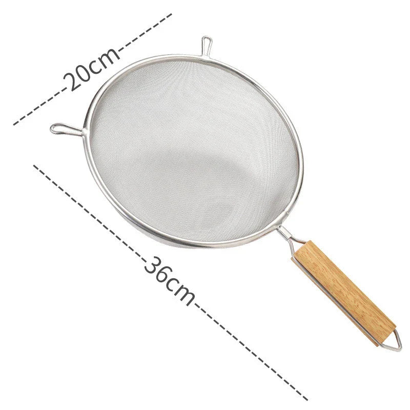 Axyaa Stainless Steel Double Ear Colander Spoon(Strainer) with Wooden Handle