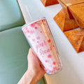 Axyaa Cherry Blossom Straw Water Bottle: Double Layer, Large Capacity Tumbler Cup