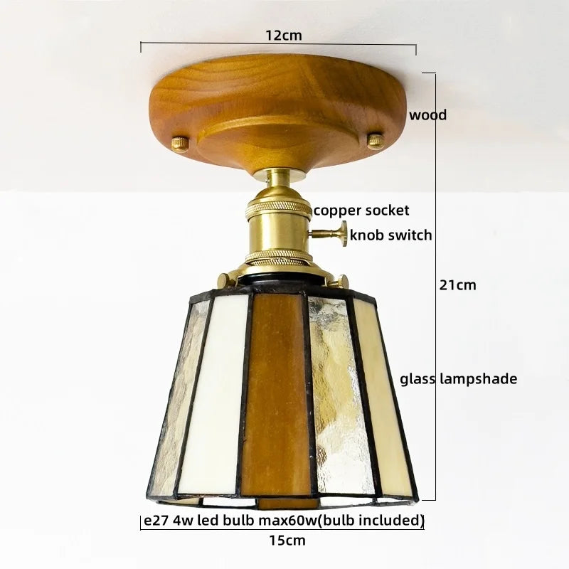 Axyaa Glass Wood LED Ceiling Lights Modern Plafondlamp for Living Room & Corridor