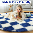 Axyaa Checkerboard Round Rug: Soft Plush Circular Carpet for Home Decor and Nursery