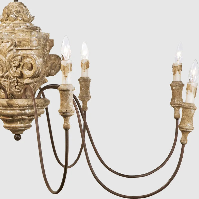 Axyaa Retro French Wood Chandelier Vintage Carving Living Room Bedroom Dining