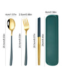 Axyaa 3pc Tableware Set: Fork, Spoon, Chopsticks Dessert Combination