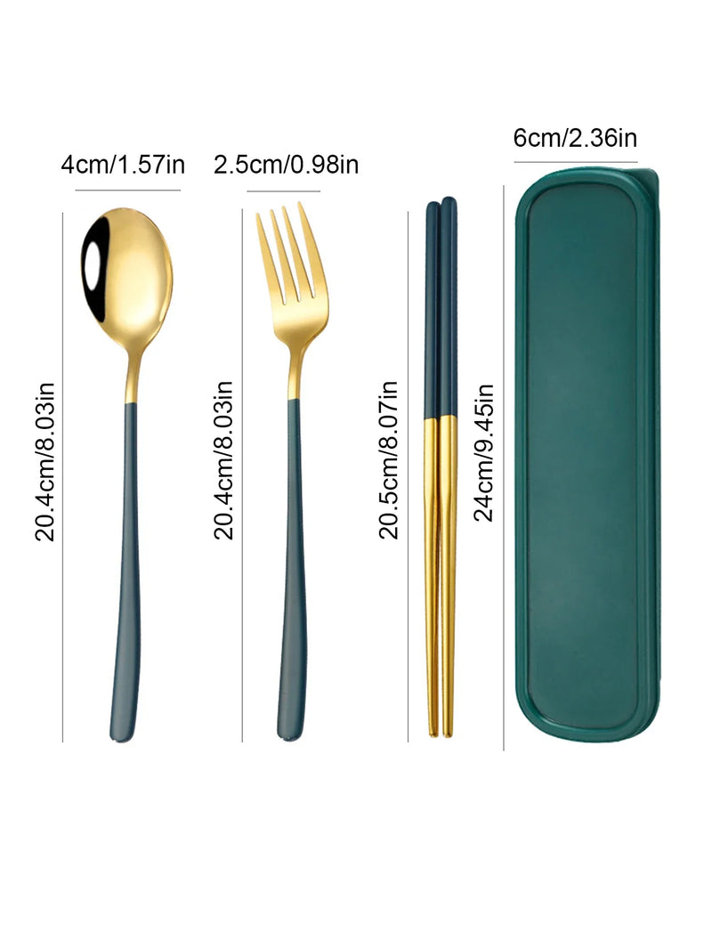 Axyaa 3pc Tableware Set: Fork, Spoon, Chopsticks Dessert Combination