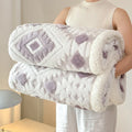 Axyaa Double Layer Geometric Jacquard Fleece Blanket: Thick & Warm Sofa Throw for Autumn/Winter