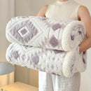 Axyaa Double Layer Geometric Jacquard Fleece Blanket: Thick & Warm Sofa Throw for Autumn/Winter