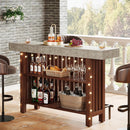 Axyaa 2-Tier Large Home Bar Unit, 63-Inch Modern Pub Table with Footrest