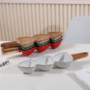 Axyaa Ceramic Handle Bowl Snack Plate with Bamboo & Wood Handle