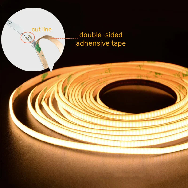 Axyaa 4mm COB LED Strip Lights 480Led/M DC12V TV Backlight Linear Tape Lighting