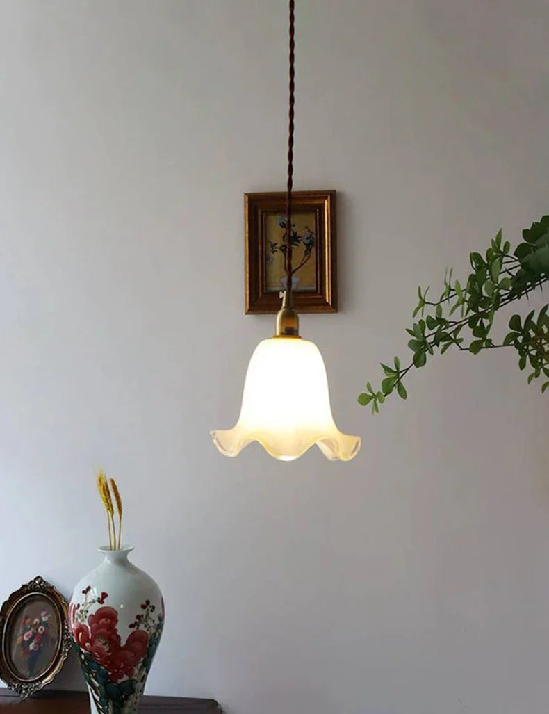 Axyaa French Glass Pendant Lamp Luxury Brass Bedroom Light