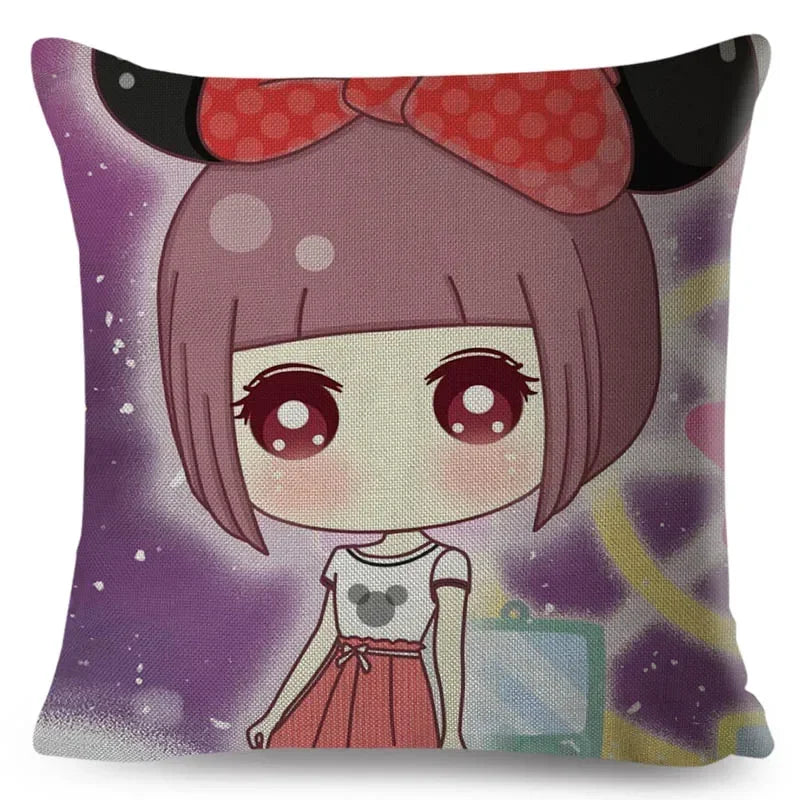 Axyaa Beautiful Girl Pattern Linen Pillowcase for Living Room and Bedroom