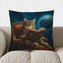 Axyaa Space Cat Reading Book Pillow Cover for Sofa, Bedroom, Car