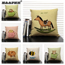 Axyaa Cartoon Animal Print 45x45cm Linen Cushion Cover - Sofa, Car, Chair Pillow Case