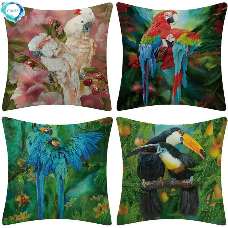 Axyaa Tropical Toucan Couple Throw Pillow Cover for Home Sofa