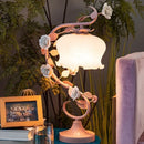 Axyaa Green Flower Table Lamp, Romantic Bedside LED Light for Bedroom Decor