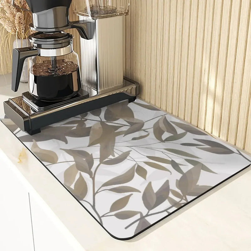 Axyaa Leaves Pattern Silicone Dish Mat for Absorbent Drying & Home Decor