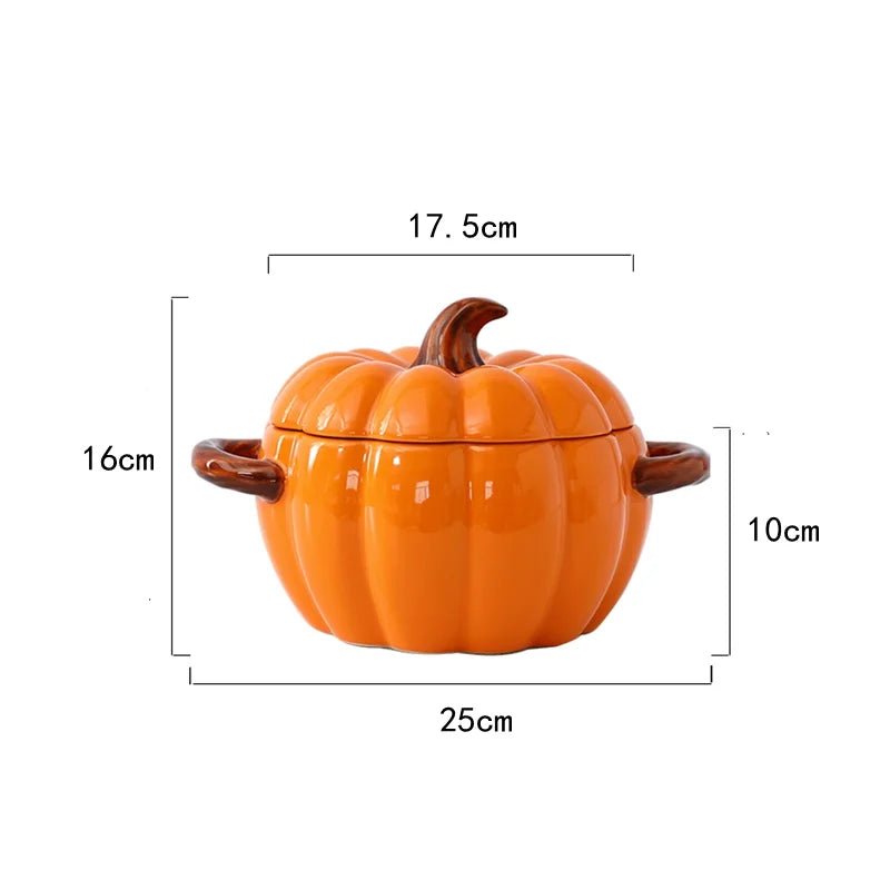 Axya Pumpkin Ceramic Hot Pot with Double Handles and Cover