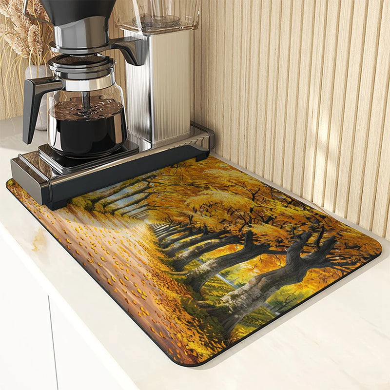 Axyaa Large Kitchen Coffee Dish Draining Mat - Quick Dry, Absorbent, Anti-slip