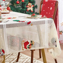 Axyaa Holiday Party Tablecloth Santa Claus Flower Print for New Year Christmas Décor