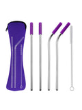 Axyaa Stainless Steel Reusable Straw Set with Cleaning Brush and Cover