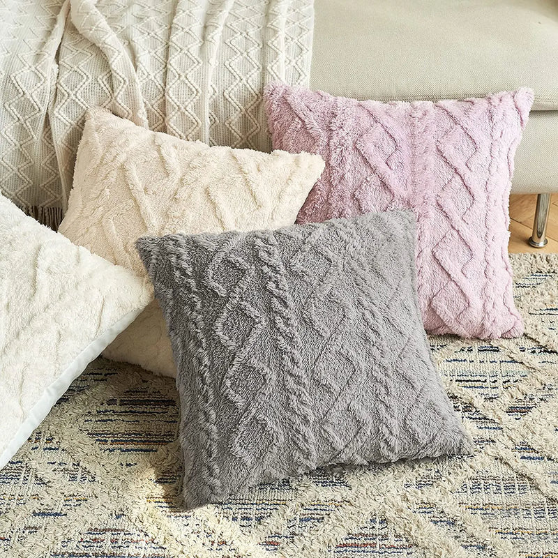 Axyaa Plush Fleece Cushion Cover for Cozy Living Room Decor