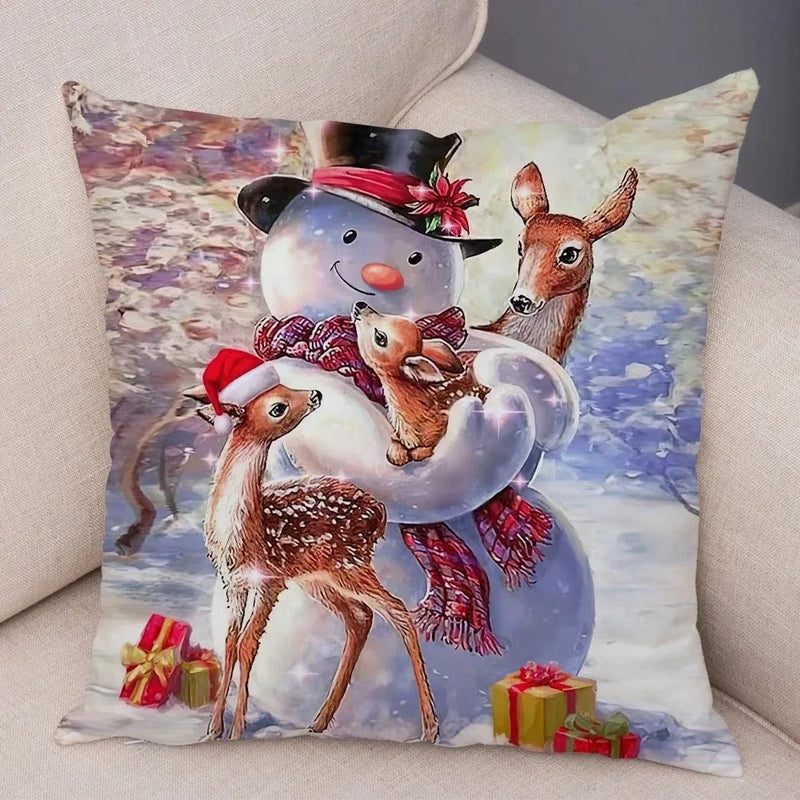 Axyaa Winter Snowman Print Pillowcase Set for Christmas Day Party Décor & Home Gift