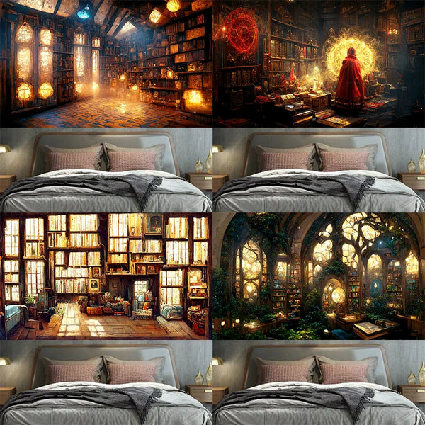Axyaa Magic Book House Tapestry Wall Art - Bohemian Hippie Home Decoration
