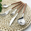 Axyaa 16-Piece Stainless Steel Cutlery Set with Imitation Wooden Handles