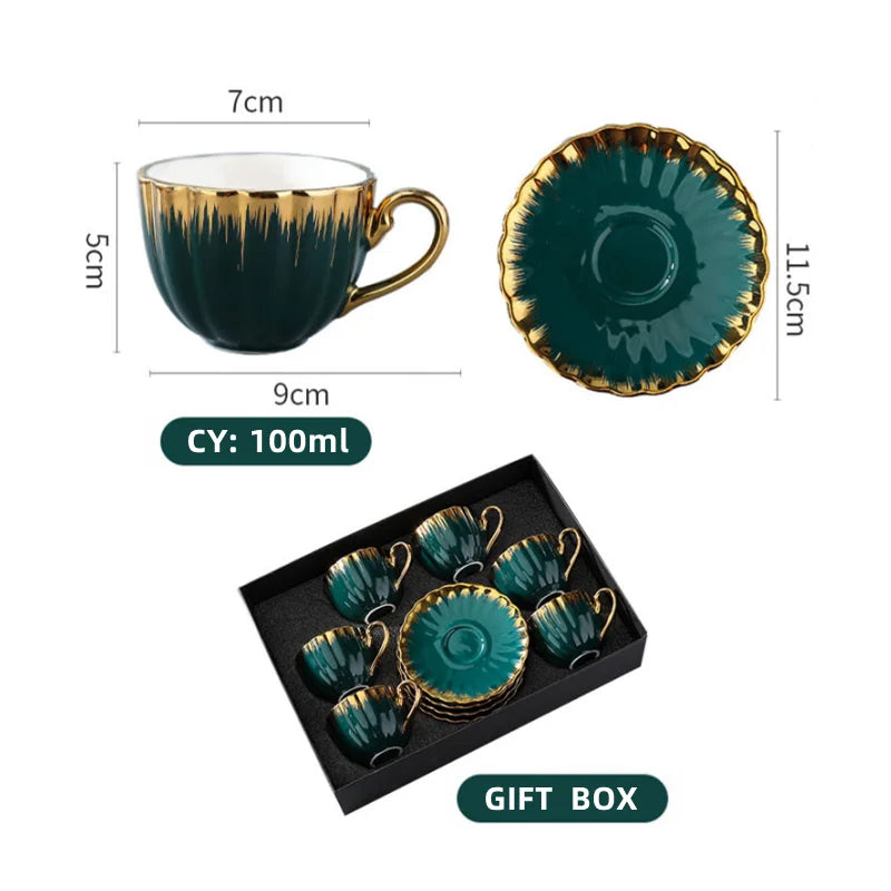 Axya Luxury Gold Coffee Cup and Saucer Set for 6 - Gift Ready