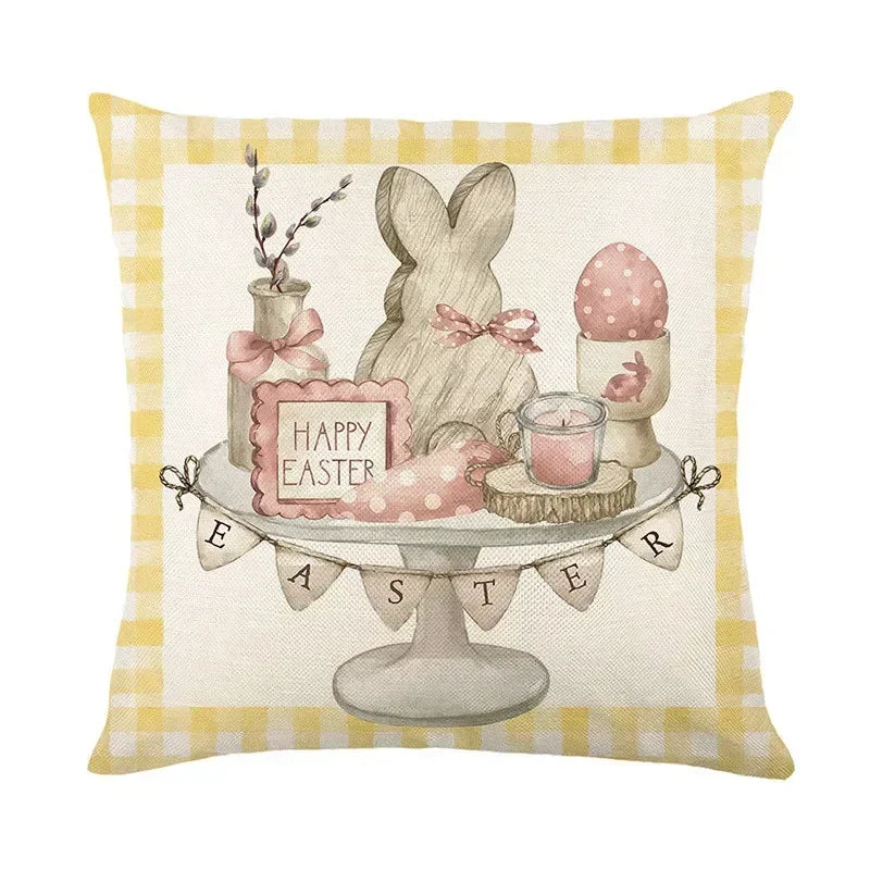 Easter Bunny Eggs Pillowcase 45x45cm Linen Pillow Covers, Axyaa Home Decor Brand