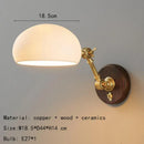 Axyaa White Ceramic Lampshade Wall Sconce with Gold Brass & Wood, E27 Bulb for Parlor & Bedroom