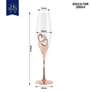 Axyaa Rose Gold High-Footed Champagne Glass Set with Heart-Shaped Diamond Crystal