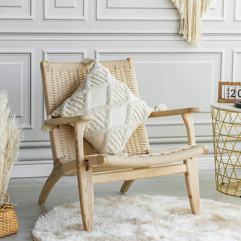 Axyaa Cotton Tufted Cushion Cover: Retro Living Room Decor Pillowcase