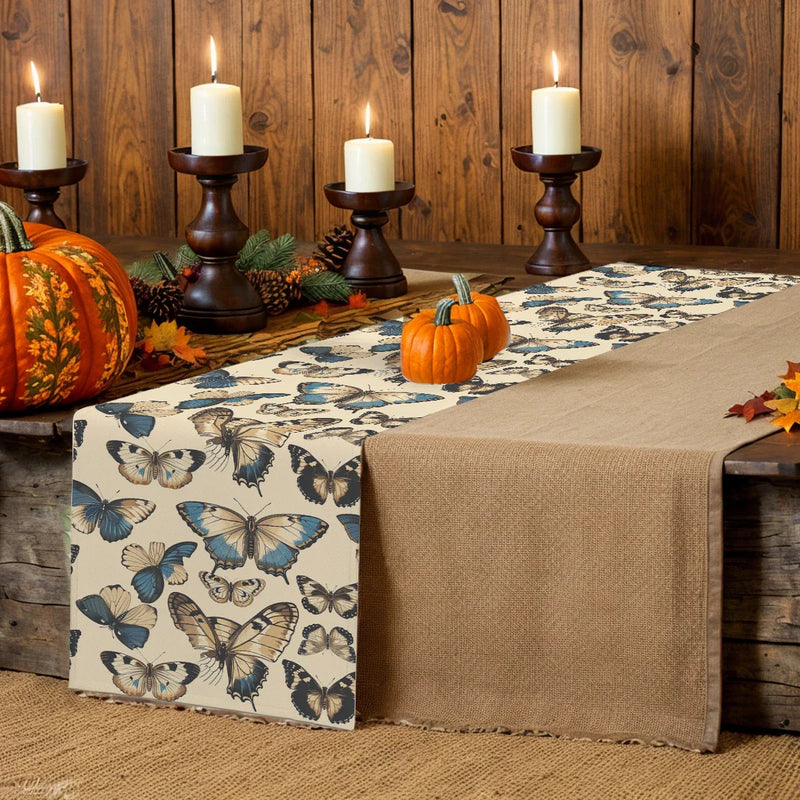 Axyaa Watercolor Butterfly Plants Table Runner for Dining Room Butterflies Botanical Theme