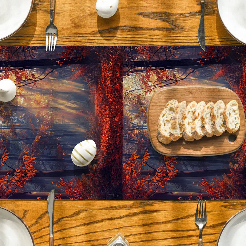Axyaa Autumn Forest Sunshine Table Runner for Dining Room