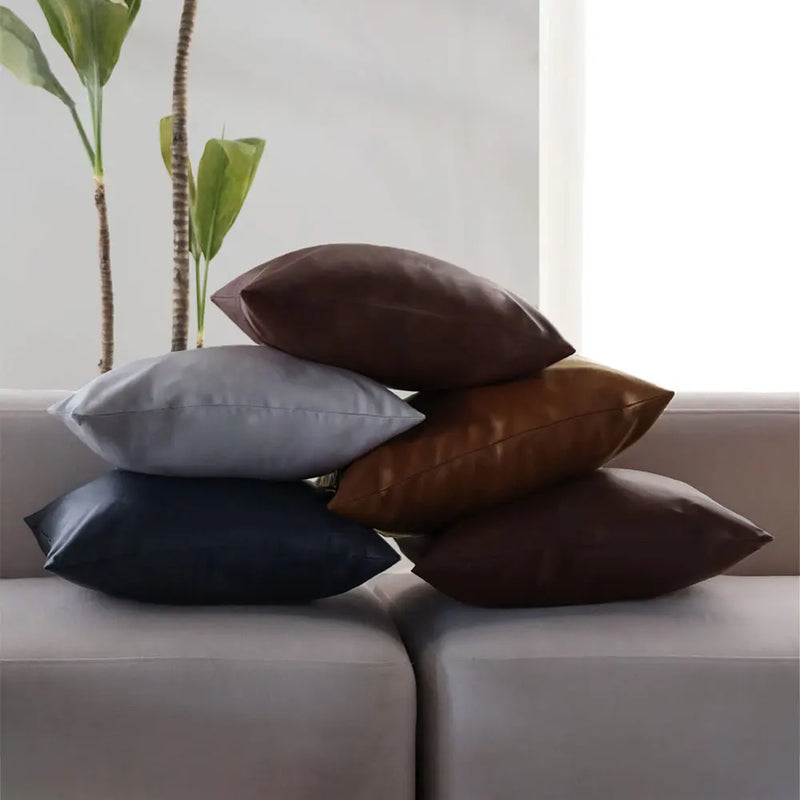 Axyaa PU Leather Cushion Cover 45x45 Nordic Style Sofa Throw Pillow Home Decor