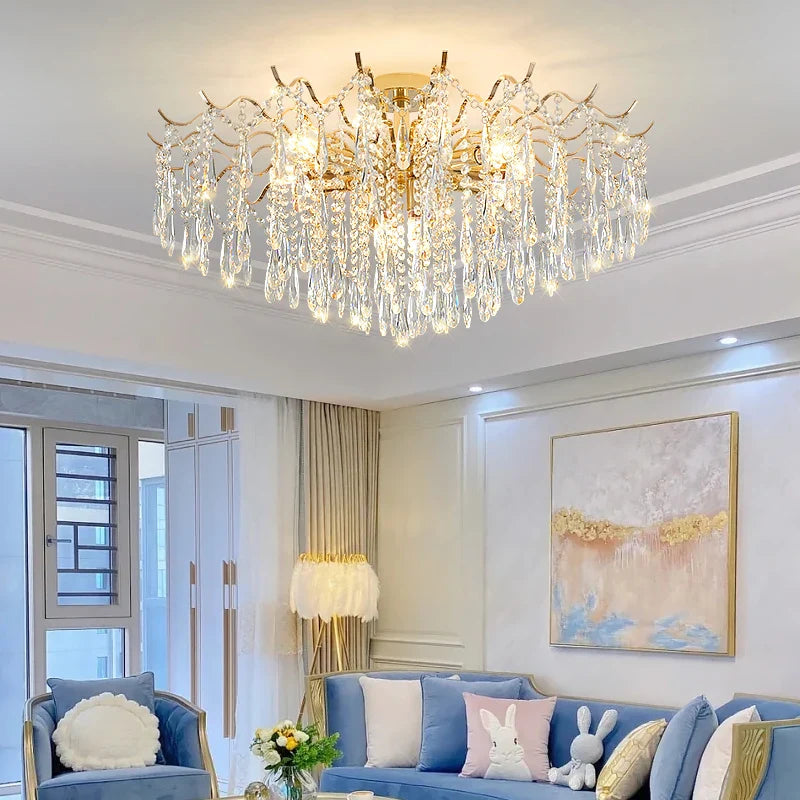 Axyaa Crystal Chandelier: Luxe Living Room Lighting Solution